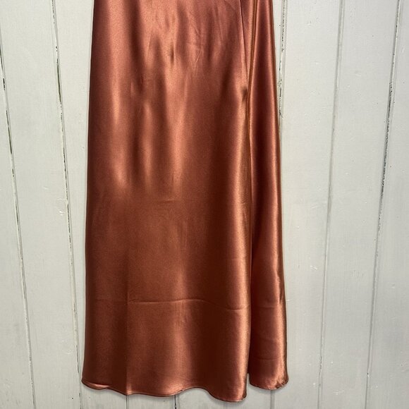 Birdy Grey Monica Size Medium Shiny Satin Terracotta Bridesmaids Maxi Dress NWT - Picture 5 of 12